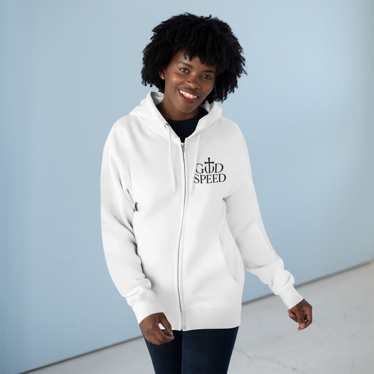 Unisex Zip Hoodie - God Speed & In God We Trust Inspirational Comfort