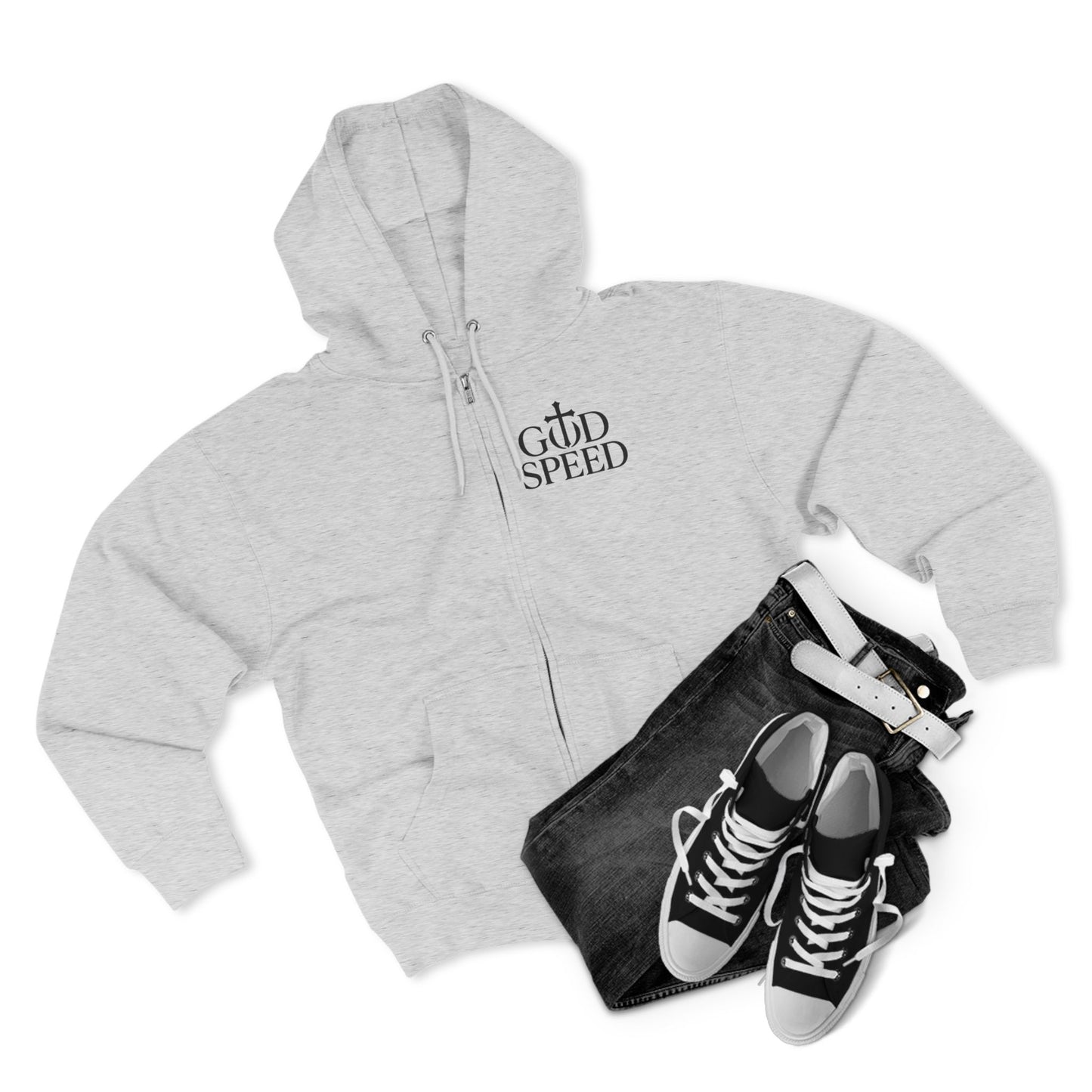 Unisex Zip Hoodie - God Speed & In God We Trust Inspirational Comfort
