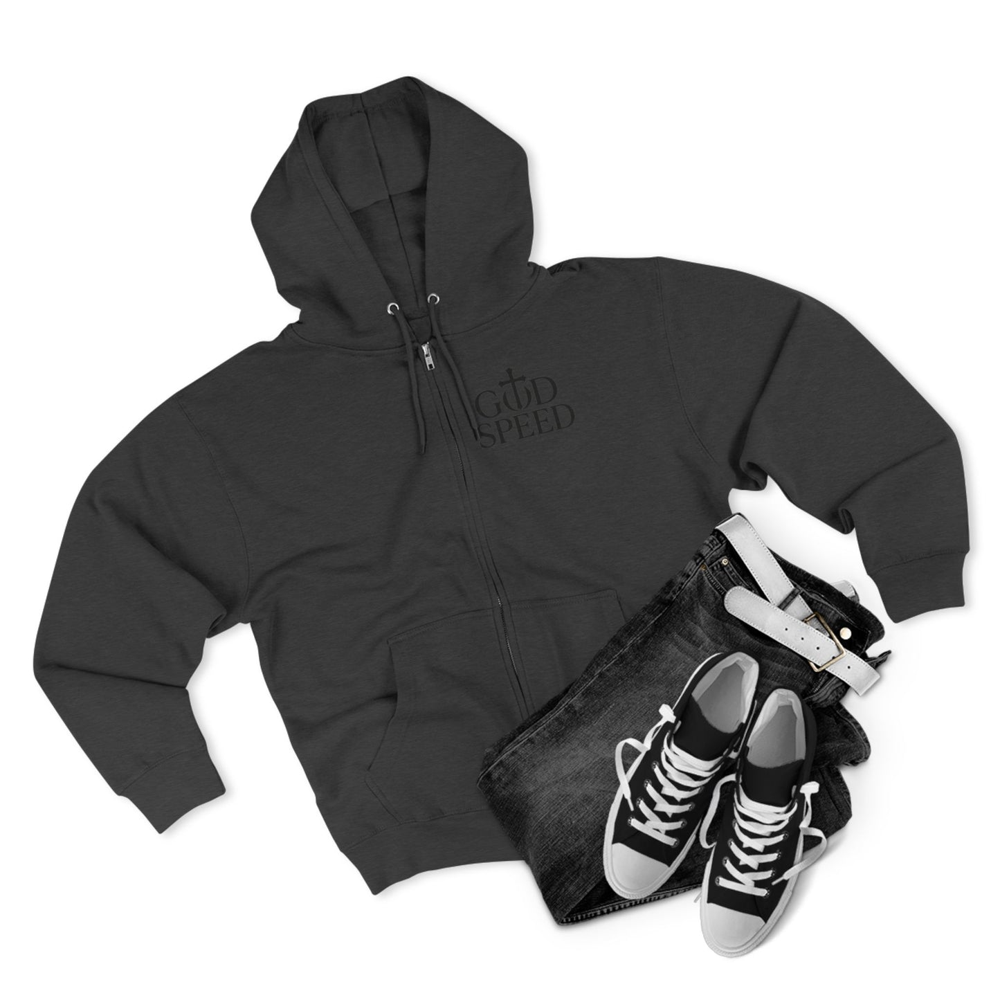 Unisex Zip Hoodie - God Speed & In God We Trust Inspirational Comfort
