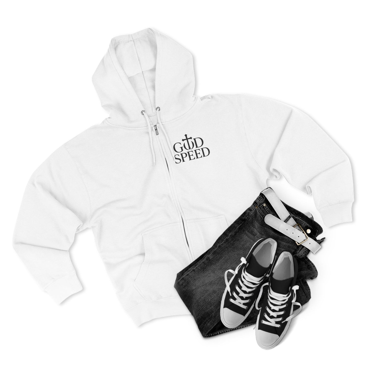 Unisex Zip Hoodie - God Speed & In God We Trust Inspirational Comfort