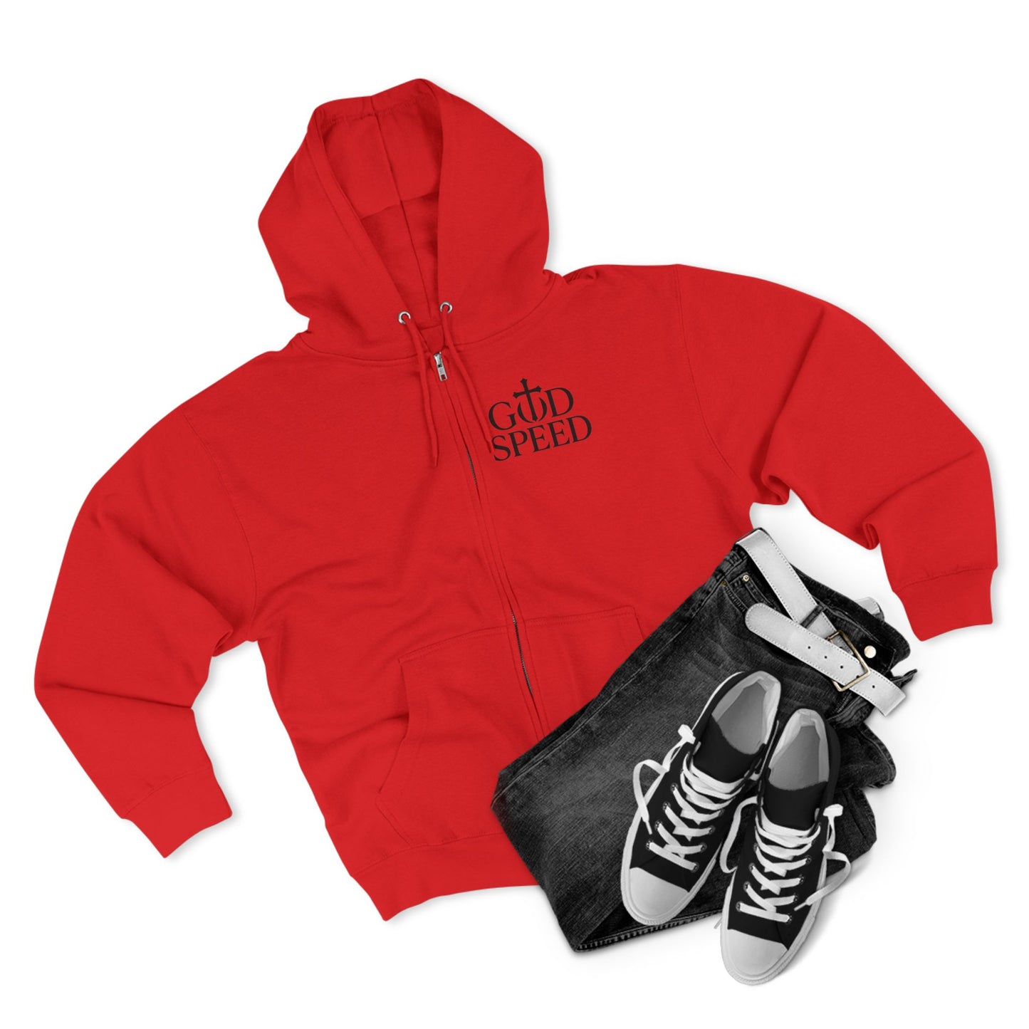 Unisex Zip Hoodie - God Speed & In God We Trust Inspirational Comfort