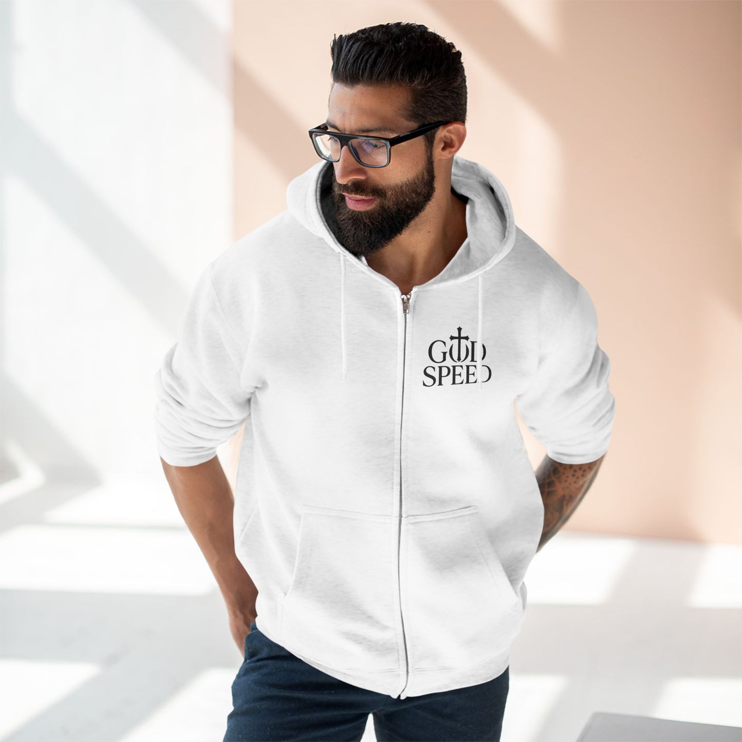 Unisex Zip Hoodie - God Speed & In God We Trust Inspirational Comfort